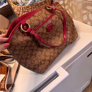 Coach Brown and Pink Shoulder Bag with Signature Design